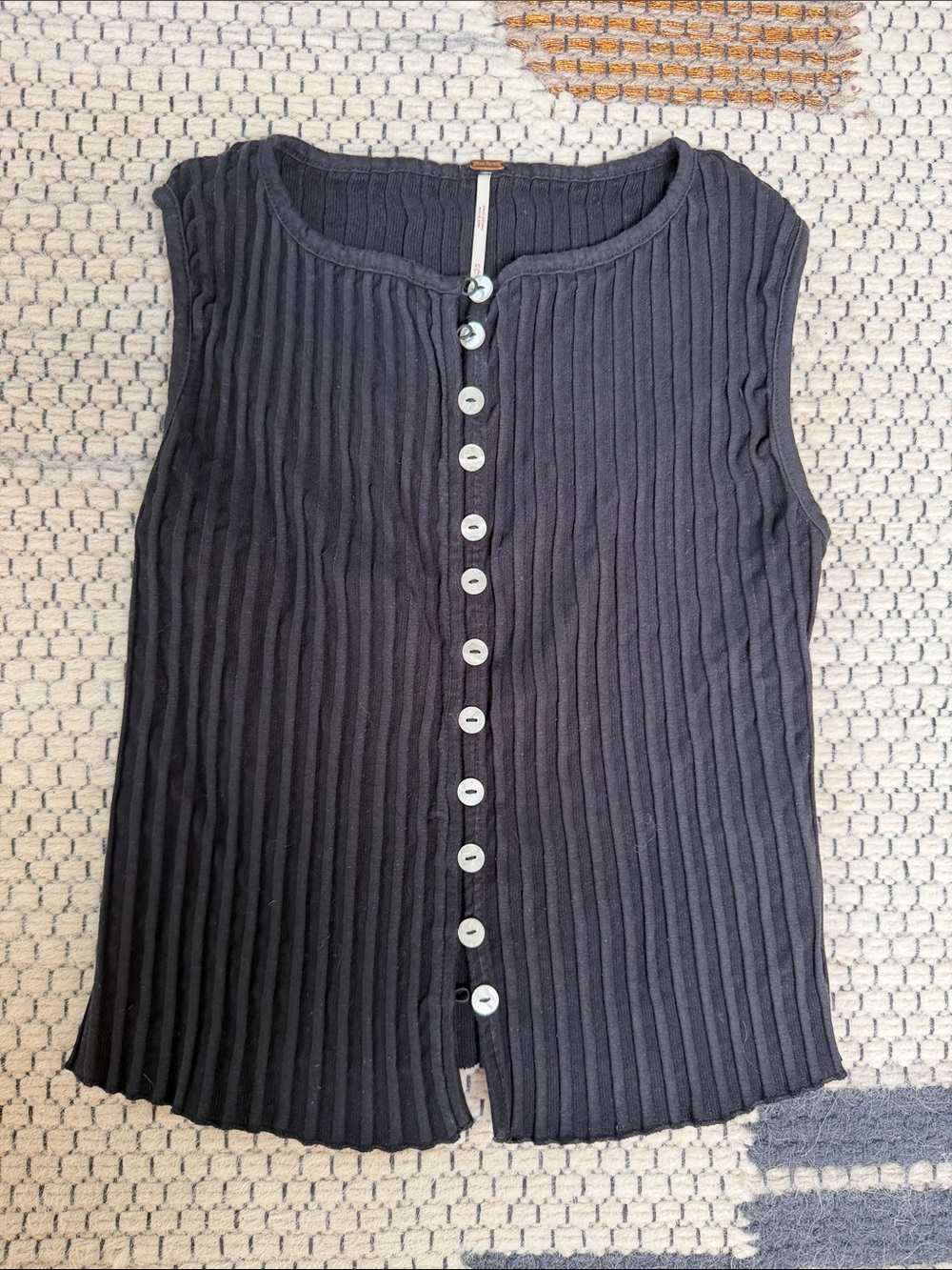 Free People Black Ribbed Button-Front Tank